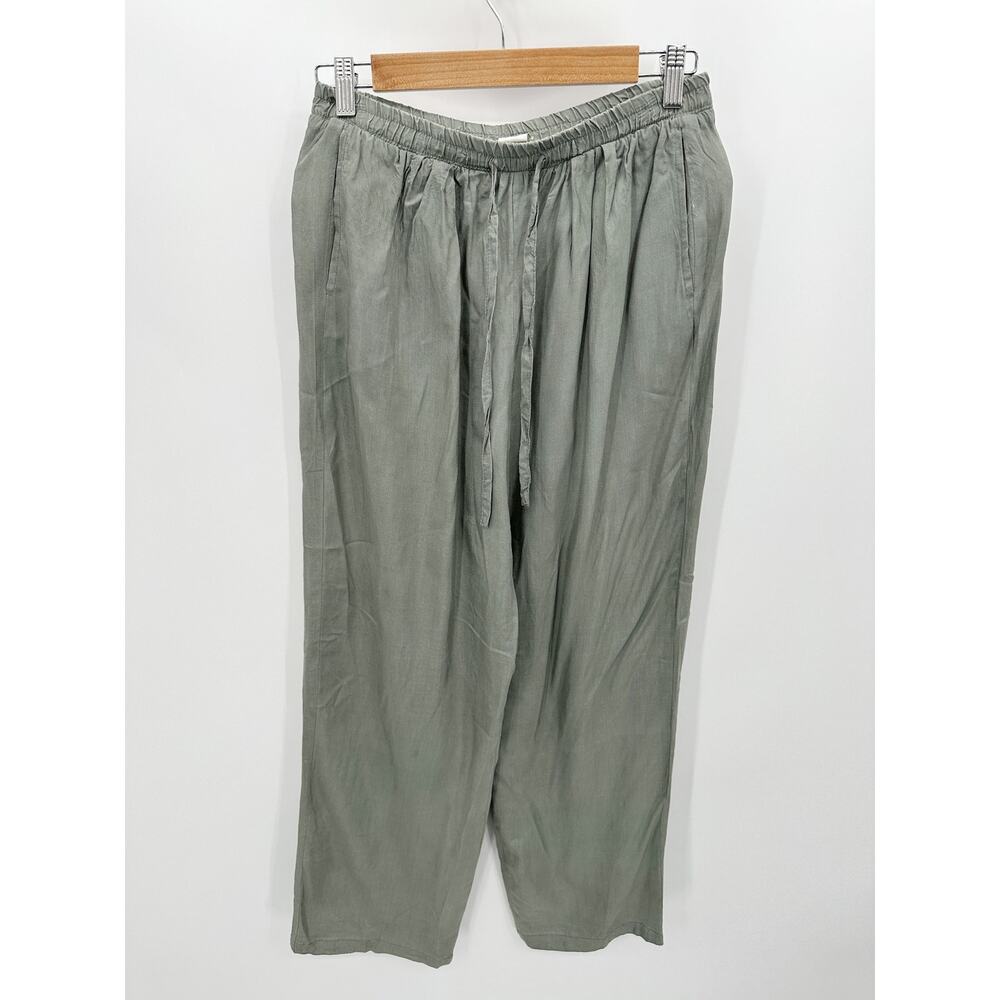 Selene Paris Sport Pants Women SMALL Green Elastic Waist Drawstring 100% Silk